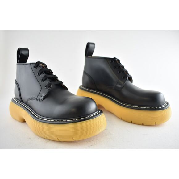 Bottega Veneta Swell Black Leather Rubber Lug Sole Lace Up Tie Ankle Boots 37 - Picture 2 of 11